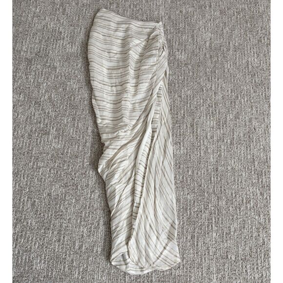 House of CB Linen Blend Striped Ruched Maxi Skirt Ivory Size XS - Picture 3 of 8